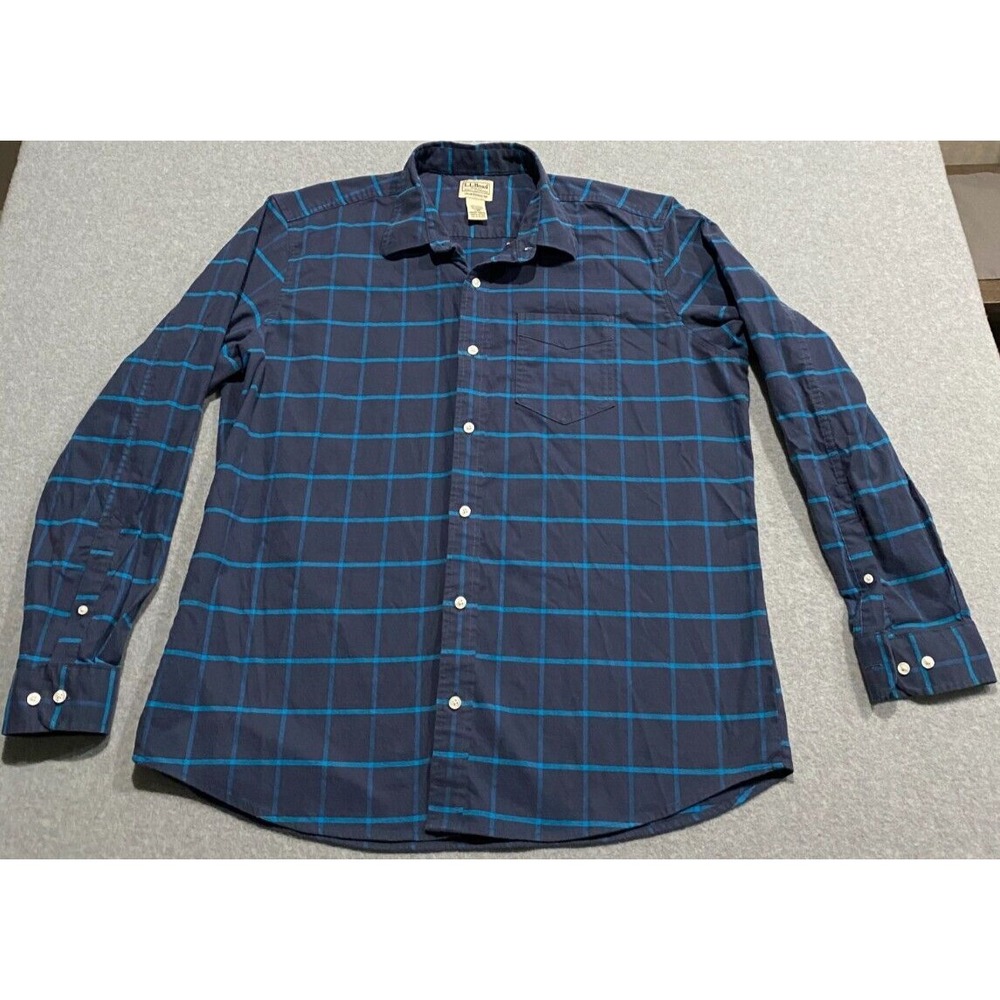 LL Bean Men's Shirt Size Large Reg Traditional Fit Blue Plaid Long Sleeve Button